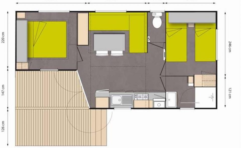 Camping Club Mahana : Mobilhome Tahia plan