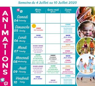 Camping Club Mahana : Planing Animation 4 10 Juillet 2020