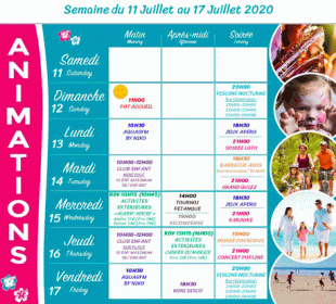 Camping Club Mahana : Planing Animation 11 17 Juillet 2020