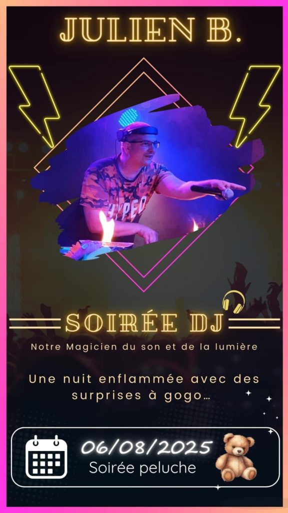 DJ party poster with fireworks and surprises, 2025.