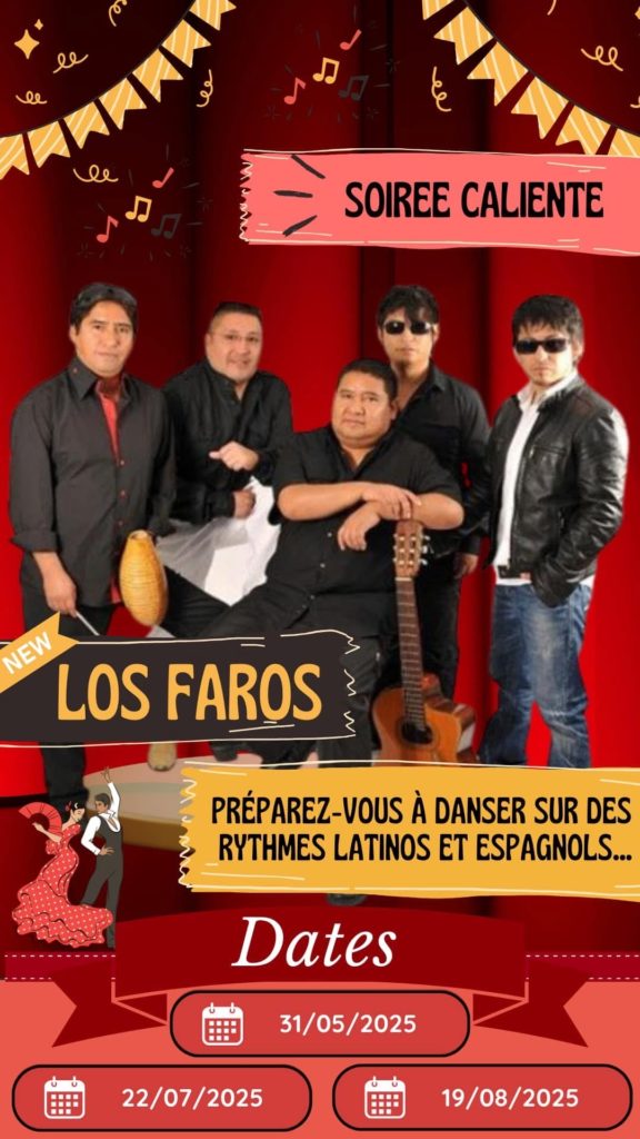 Los Faros concert announcement, Latin and Spanish music.