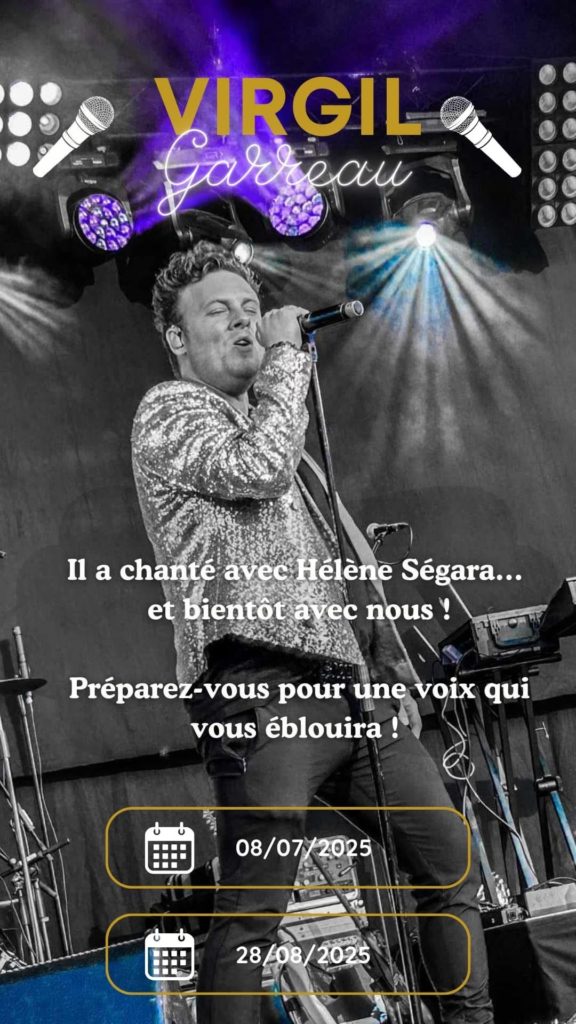 Concert singer with show dates.
