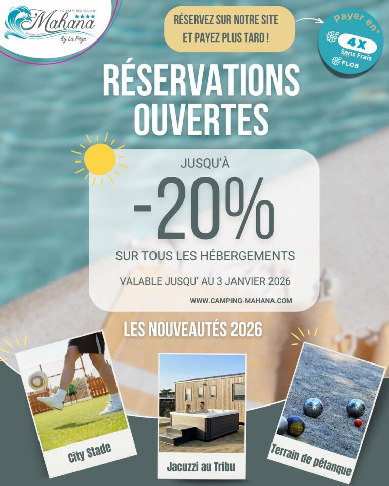 offre early booking 2026 camping mahana