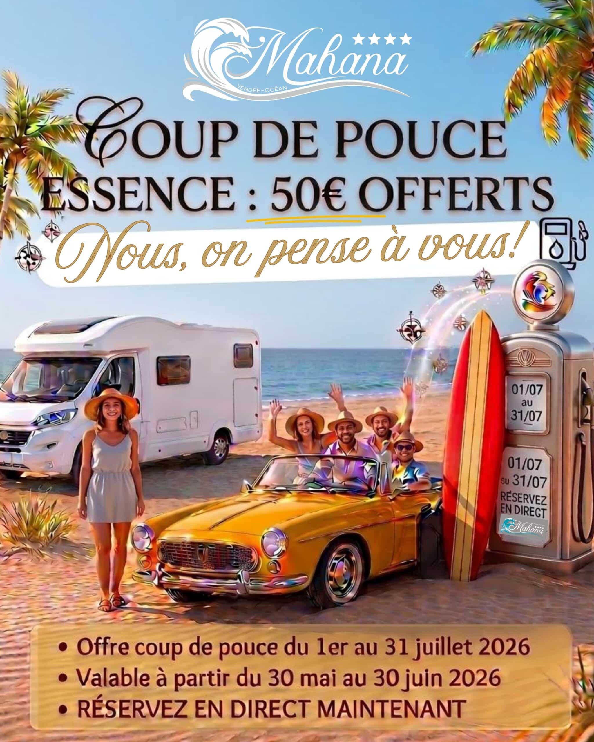 offre coup de pouce essence camping mahana acces direct plage camping pas cher vendee